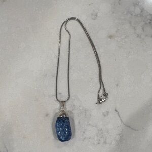 Silver necklace with blue crackle quartz charm